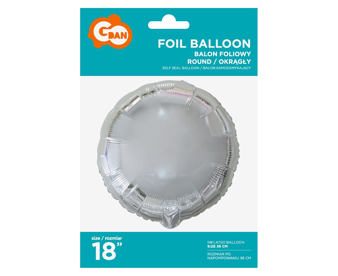 Foil balloon, round, silver, 18" EOL