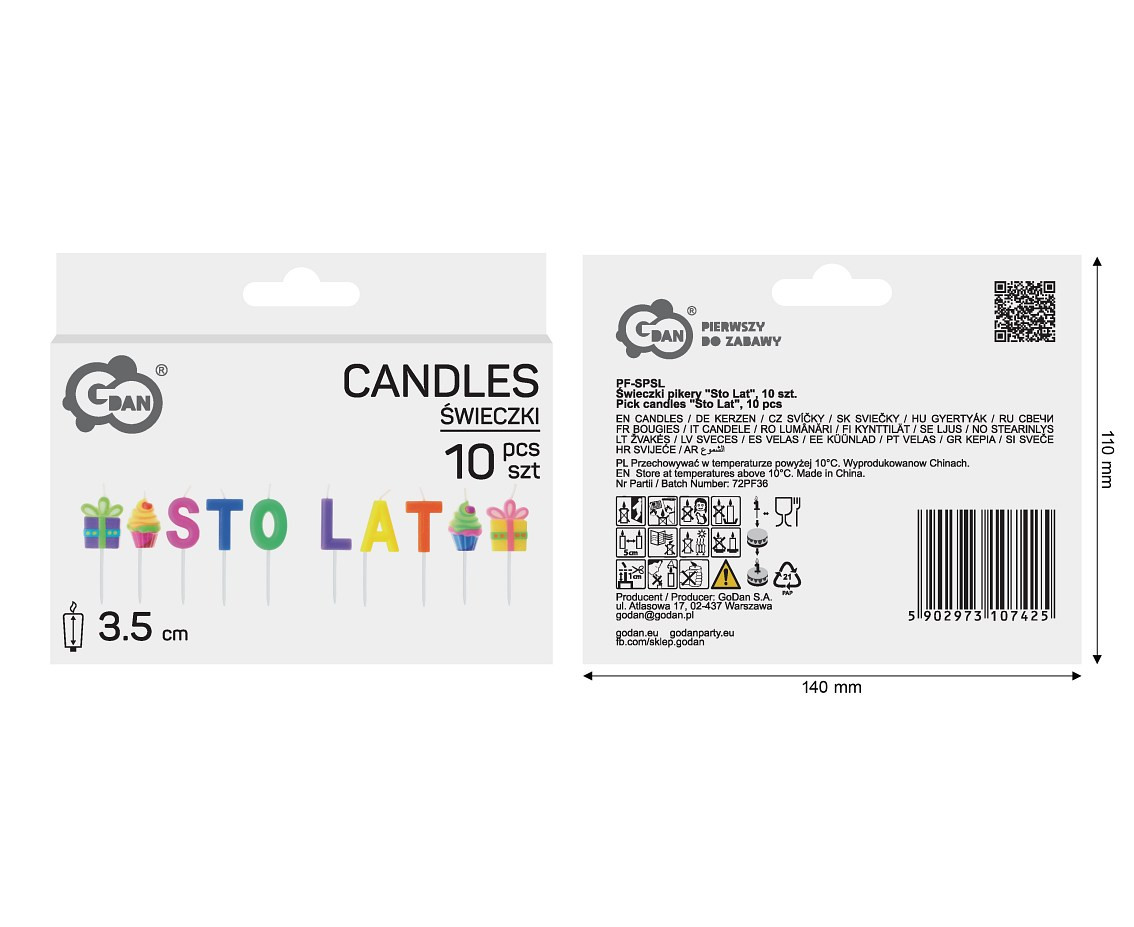 Pick candles "Sto Lat", 10 pcs