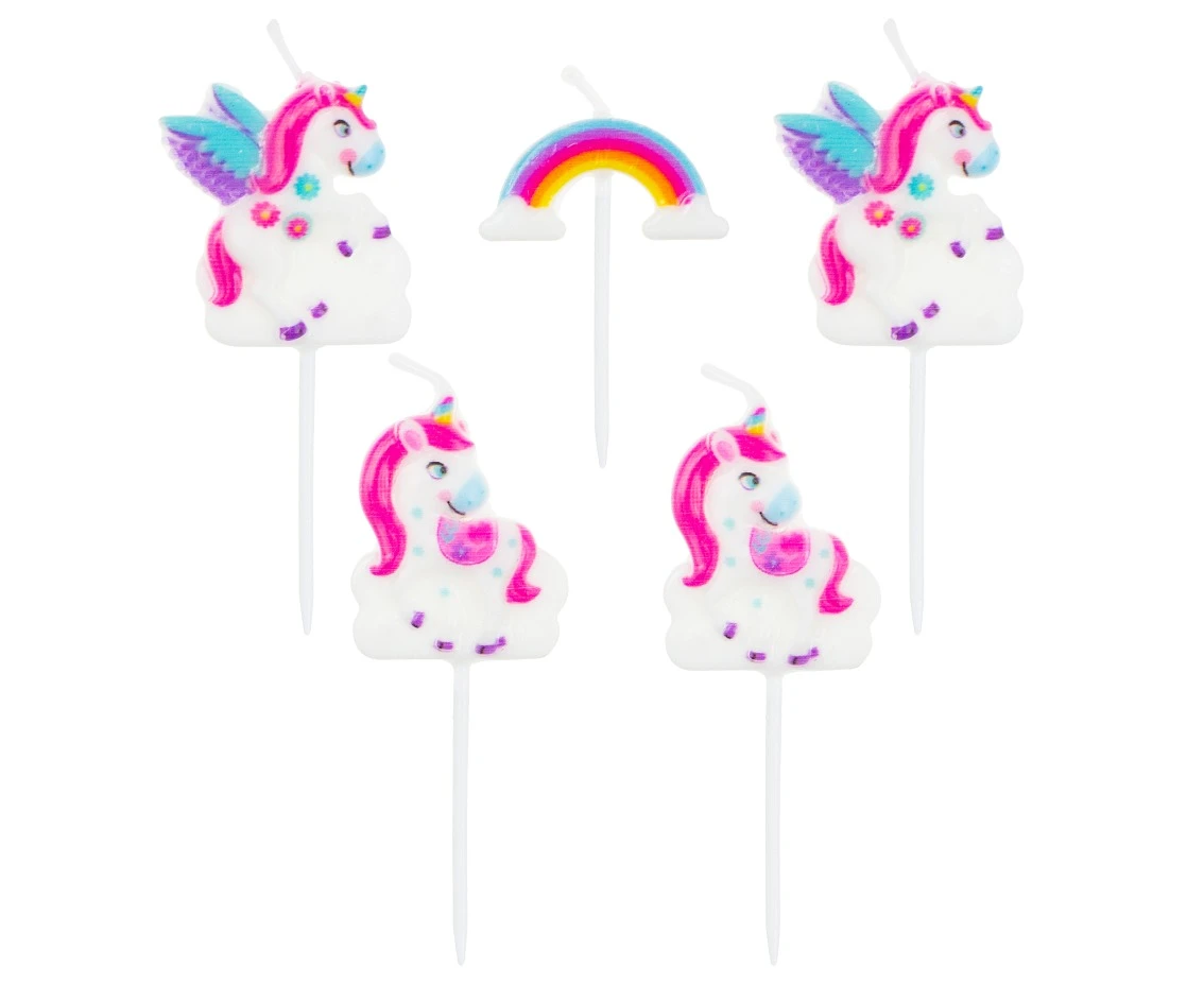 Pick candles Unicorn, total lenght 8 cm, 5 pcs