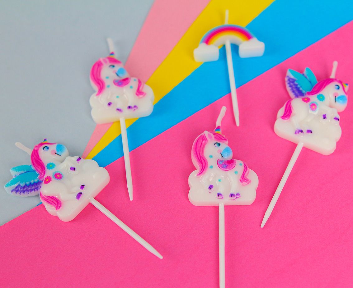 Pick candles Unicorn, total lenght 8 cm, 5 pcs