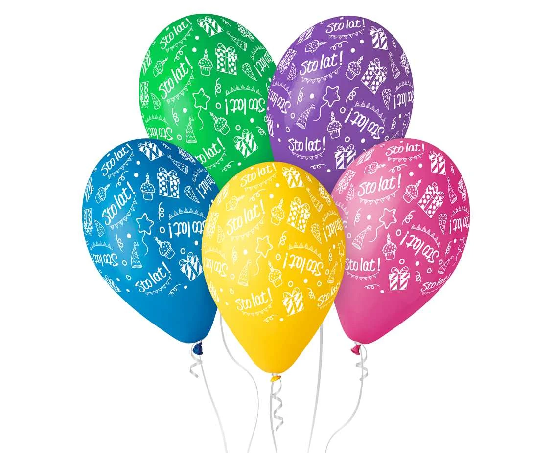 Balloons Gemar 12", pastel premium birthday balloons "sto lat", multicoloured, 5pcs