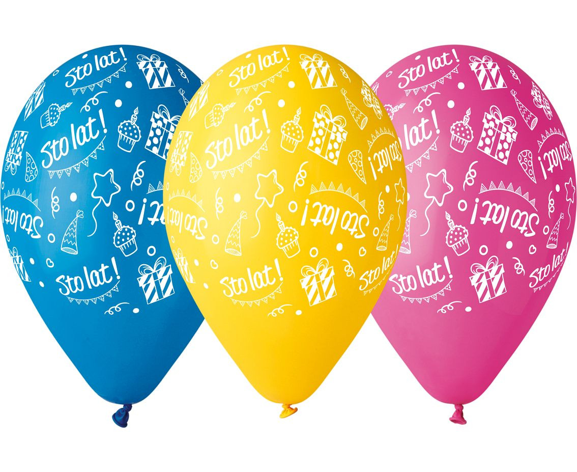 Balloons Gemar 12", pastel premium birthday balloons "sto lat", multicoloured, 5pcs
