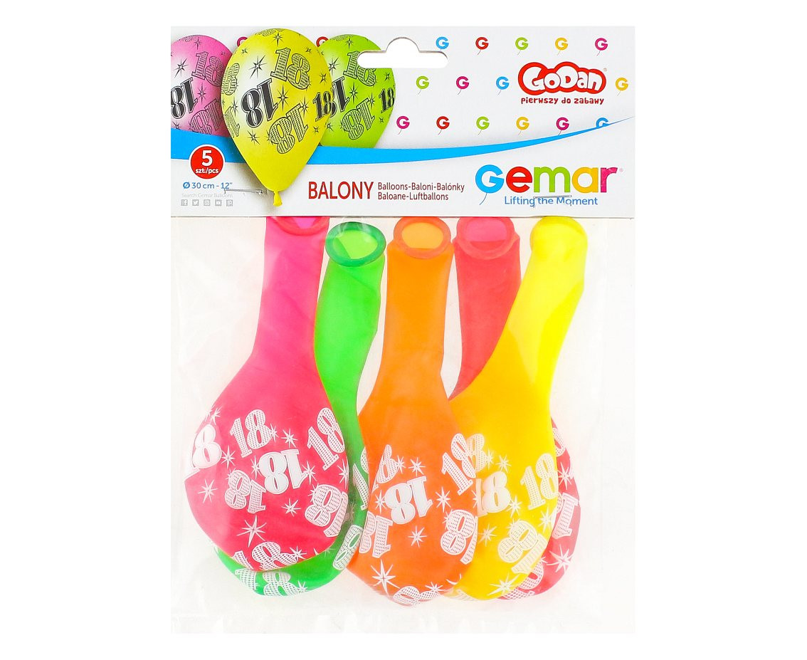 Balloons Gemar 12", pastel premium "18", pastel neon mix, 5pcs EOL