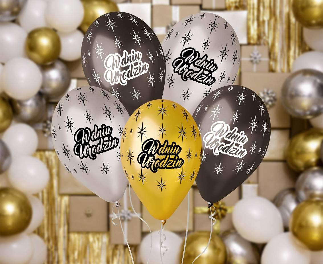 Balloons Gemar 12", premium birthday balloons "w dniu urodzin", metallic, 6pcs