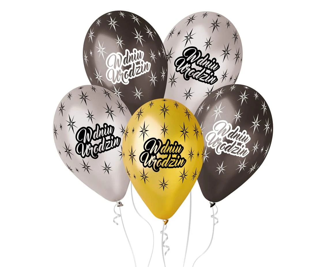 Balloons Gemar 12", premium birthday balloons "w dniu urodzin", metallic, 6pcs