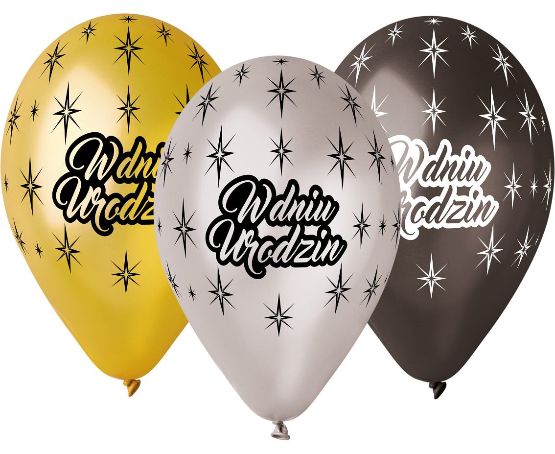 Balloons Gemar 12", premium birthday balloons "w dniu urodzin", metallic, 6pcs