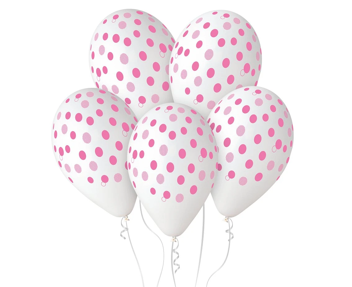 Balloons Gemar 12", pastel premium dots pink transparent, 5pcs