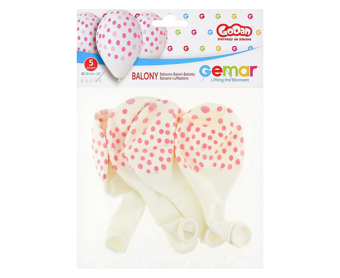 Balloons Gemar 12", pastel premium dots pink transparent, 5pcs