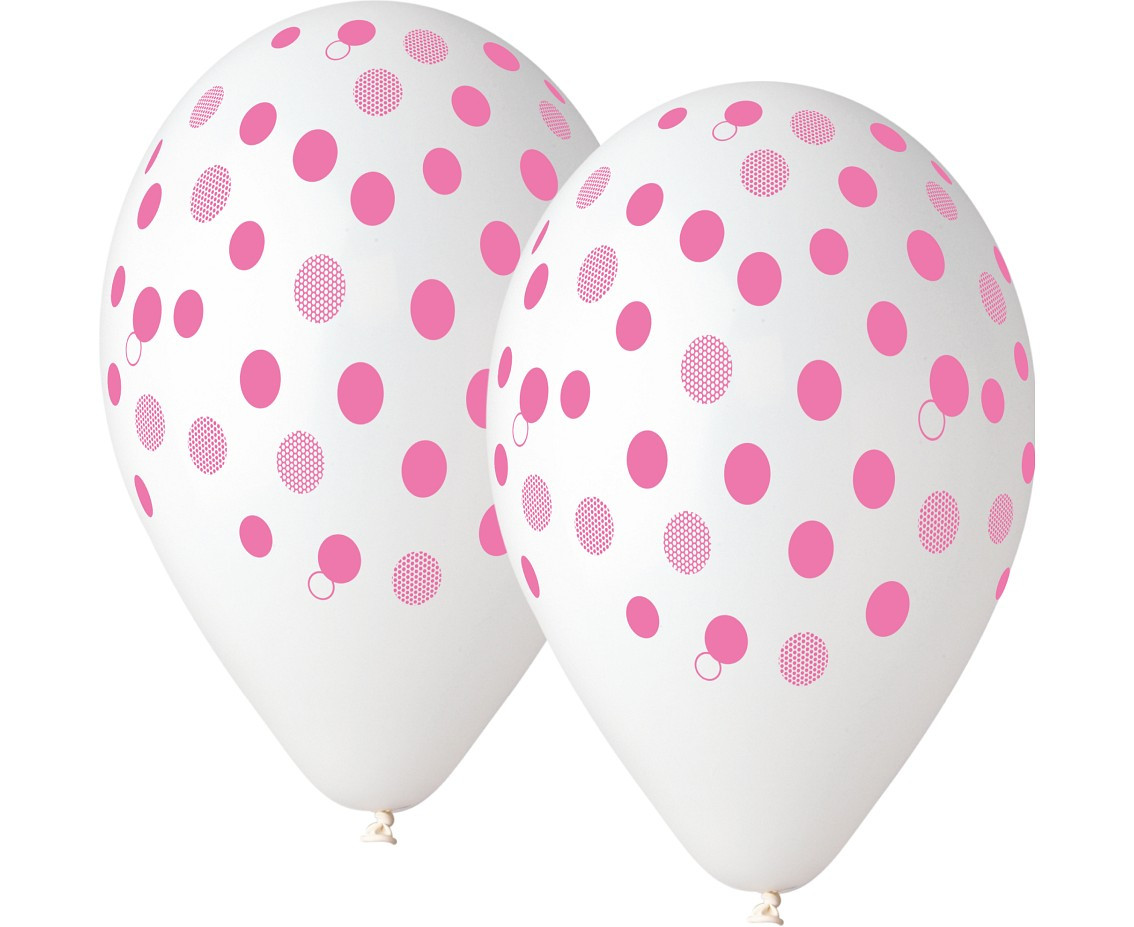 Balloons Gemar 12", pastel premium dots pink transparent, 5pcs