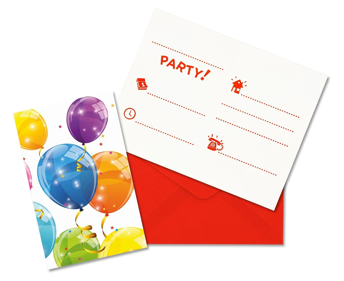 Invitations with envelopes Sparkling Balloons, 6 Pcs