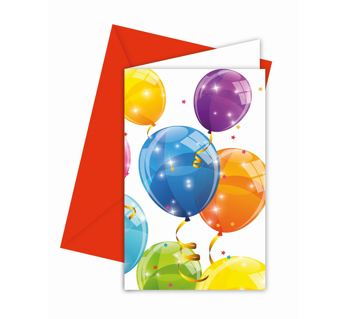 Invitations with envelopes Sparkling Balloons, 6 Pcs