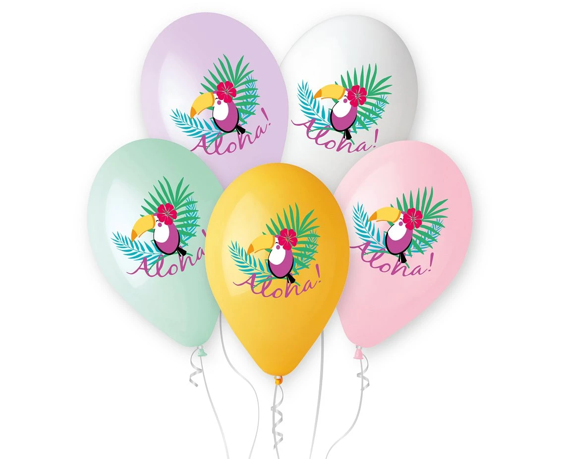 Balloons Gemar 13", pastel premium helium "toucan aloha", 5pcs