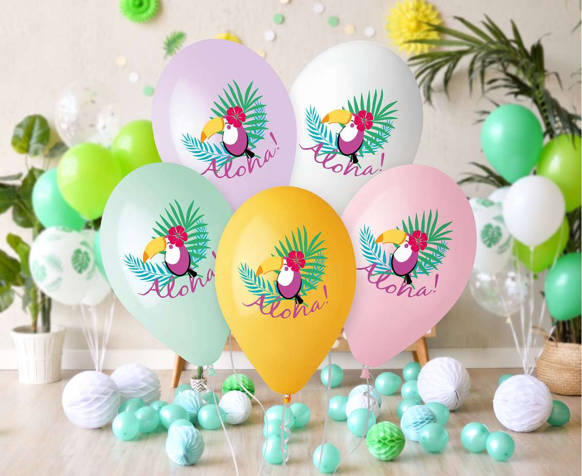 Balloons Gemar 13", pastel premium helium "toucan aloha", 5pcs
