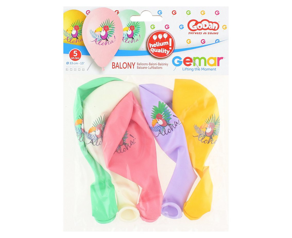 Balloons Gemar 13", pastel premium helium "toucan aloha", 5pcs