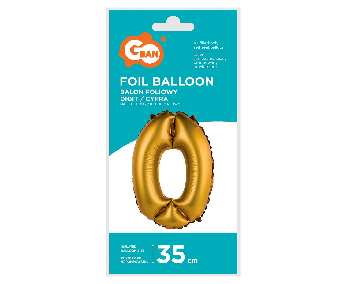 Foil balloon No 0, gold, matt, 35 cm EOL