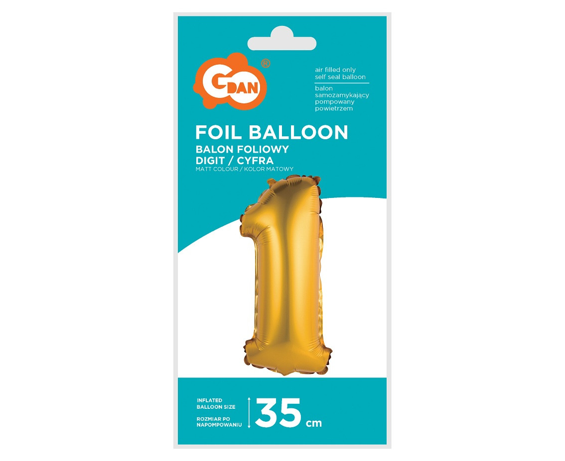Foil balloon No 1, gold, matt, 35 cm EOL
