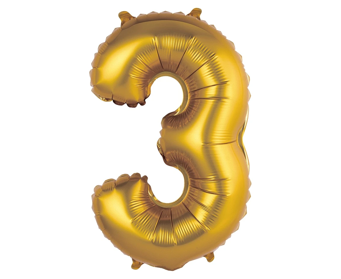 Foil balloon No 3, gold, matt, 35 cm EOL