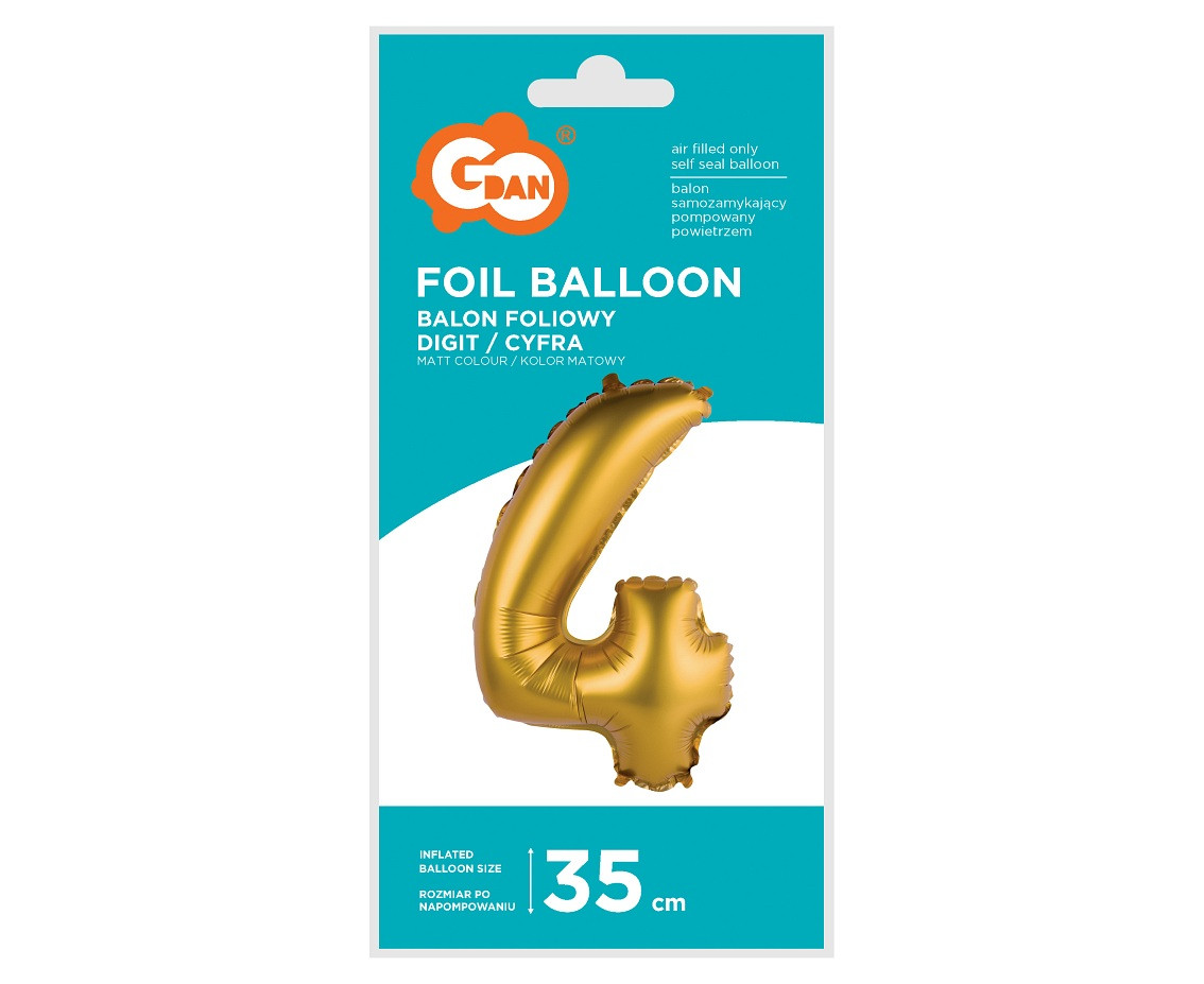 Foil balloon No 4, gold, matt, 35 cm EOL