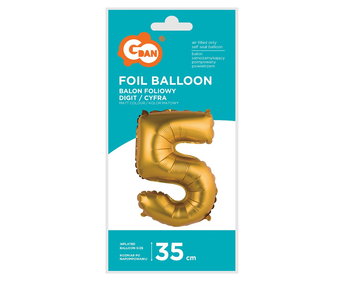 Foil balloon No5, gold, matt, 35 cm EOL