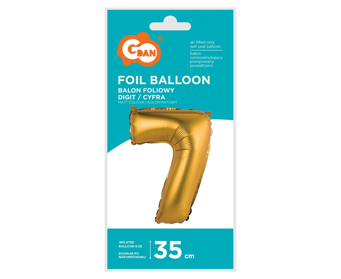 Foil balloon No 7, gold, matt, 35 cm EOL