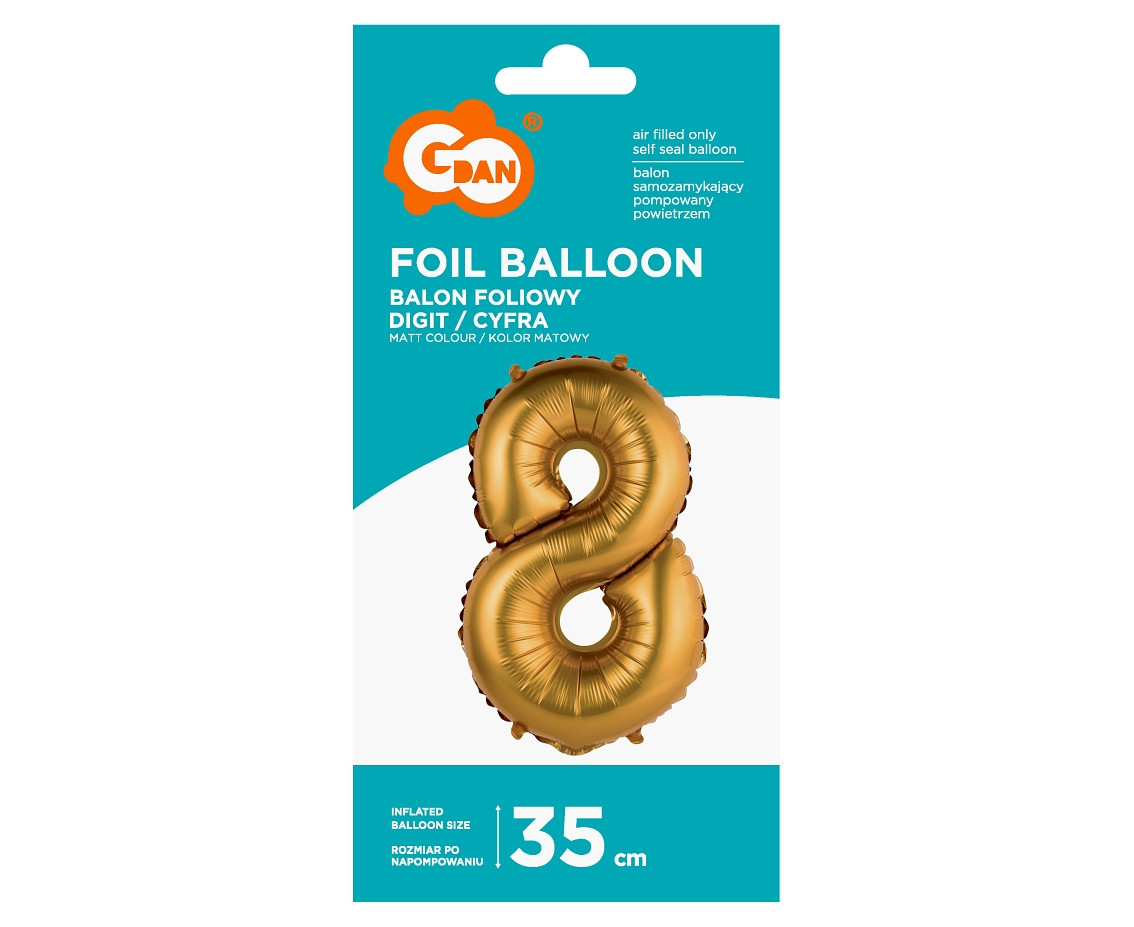 Foil balloon No 8, gold, matt, 35 cm EOL