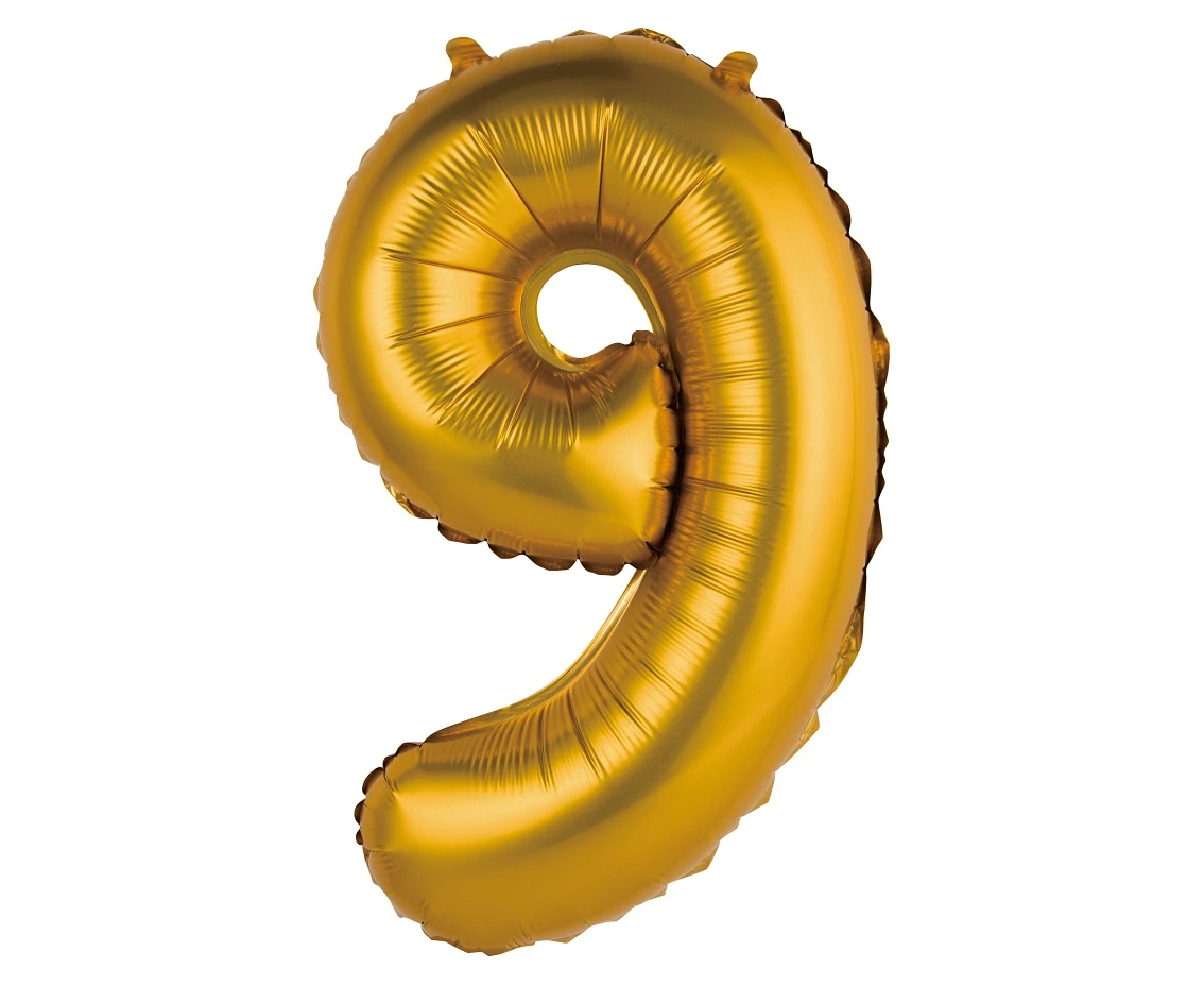 Foil balloon No 9, gold, matt, 35 cm EOL