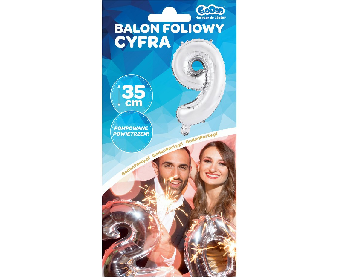 Foil balloon No 9, silver, 35 cm EOL