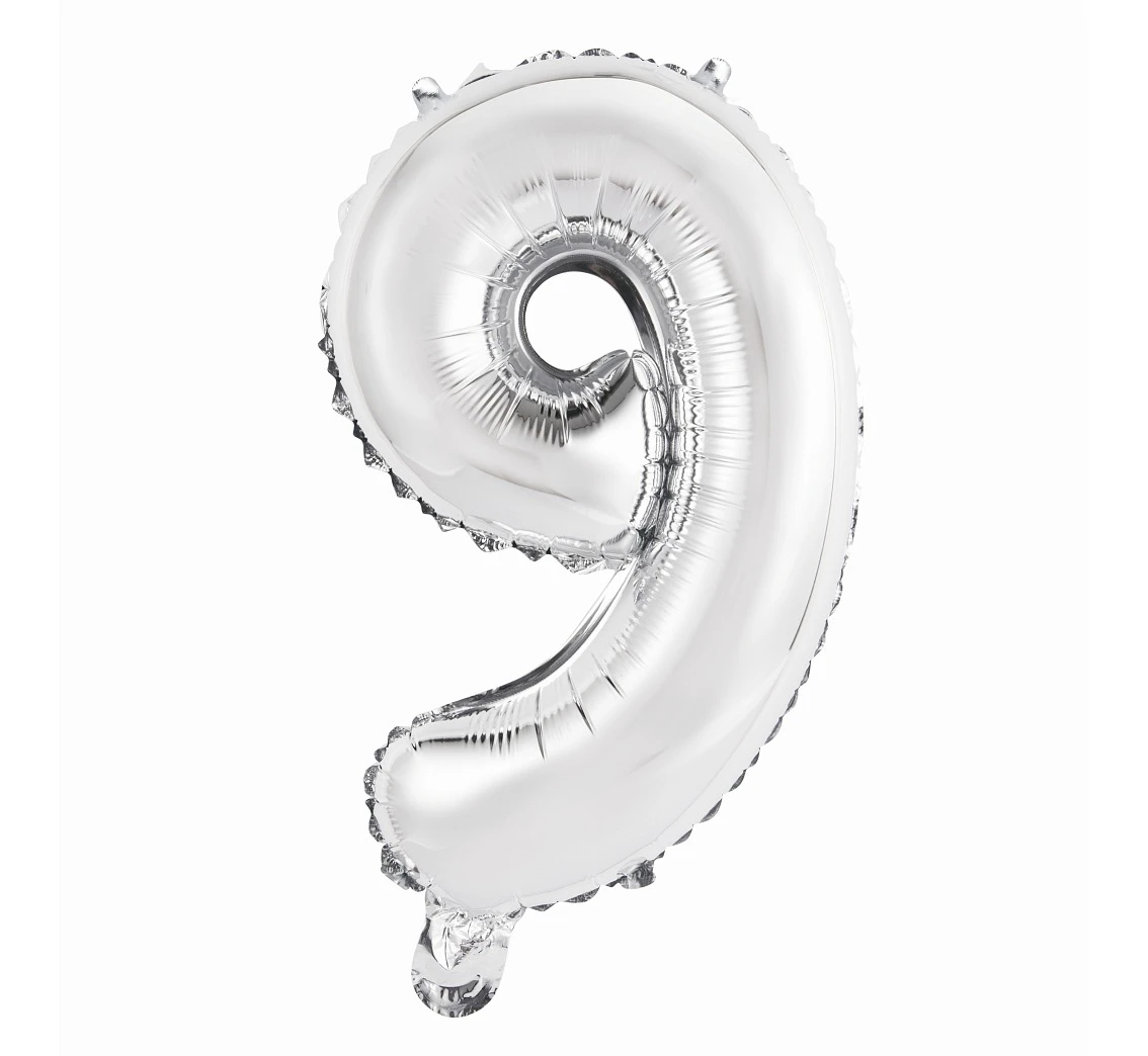 Foil balloon No 9, silver, 35 cm EOL
