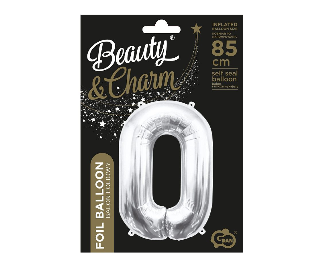 Foil balloon B&C Number 0, silver, 85 cm