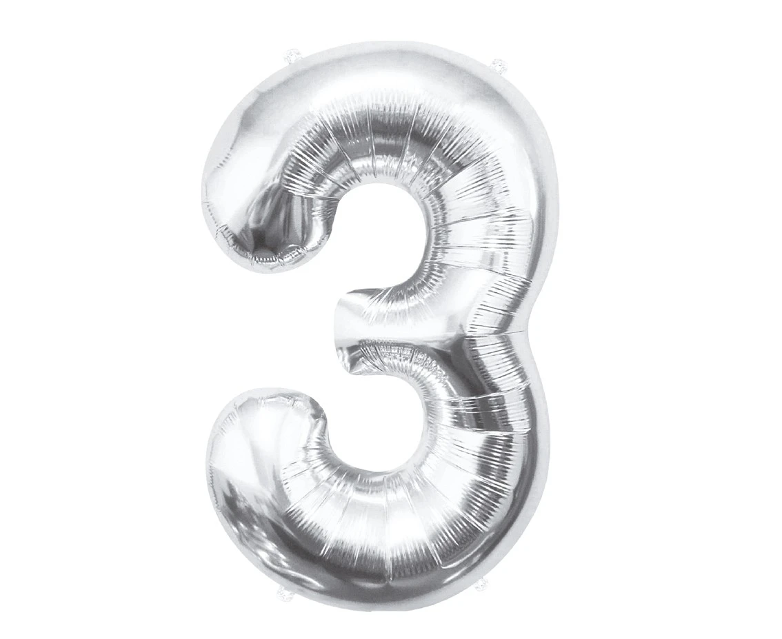 Foil balloon B&C Number 3, silver, 85 cm