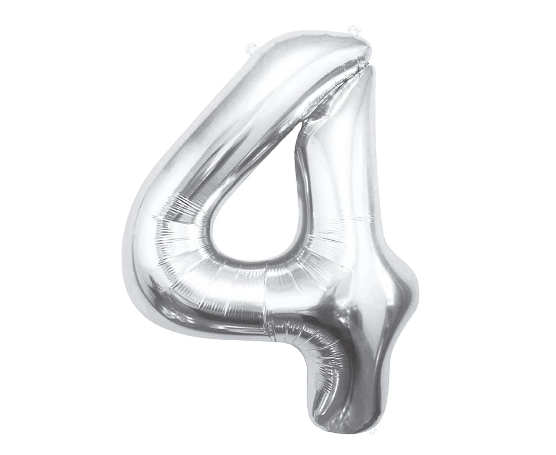 Foil balloon B&C Number 4, silver, 85 cm