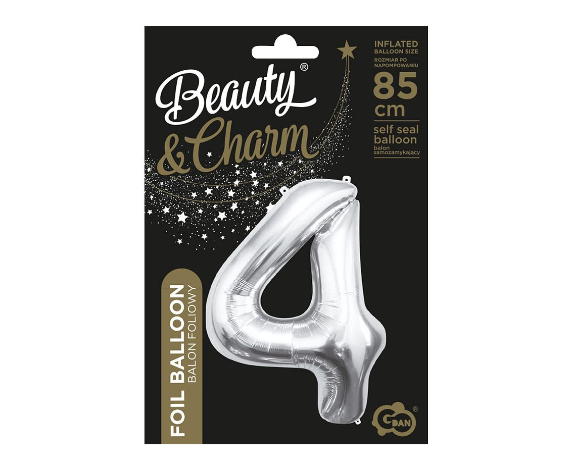 Foil balloon B&C Number 4, silver, 85 cm