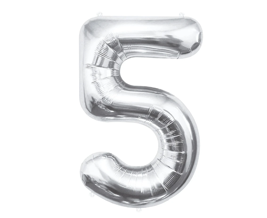 Foil balloon B&C Number 5, silver, 85 cm