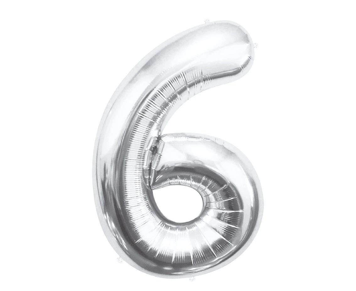 Foil balloon B&C Number 6, silver, 85 cm