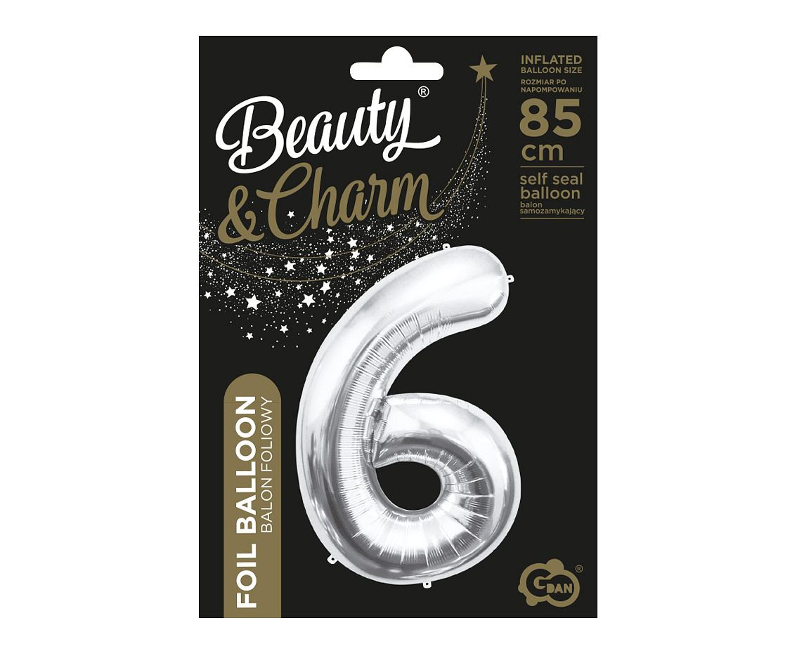 Foil balloon B&C Number 6, silver, 85 cm