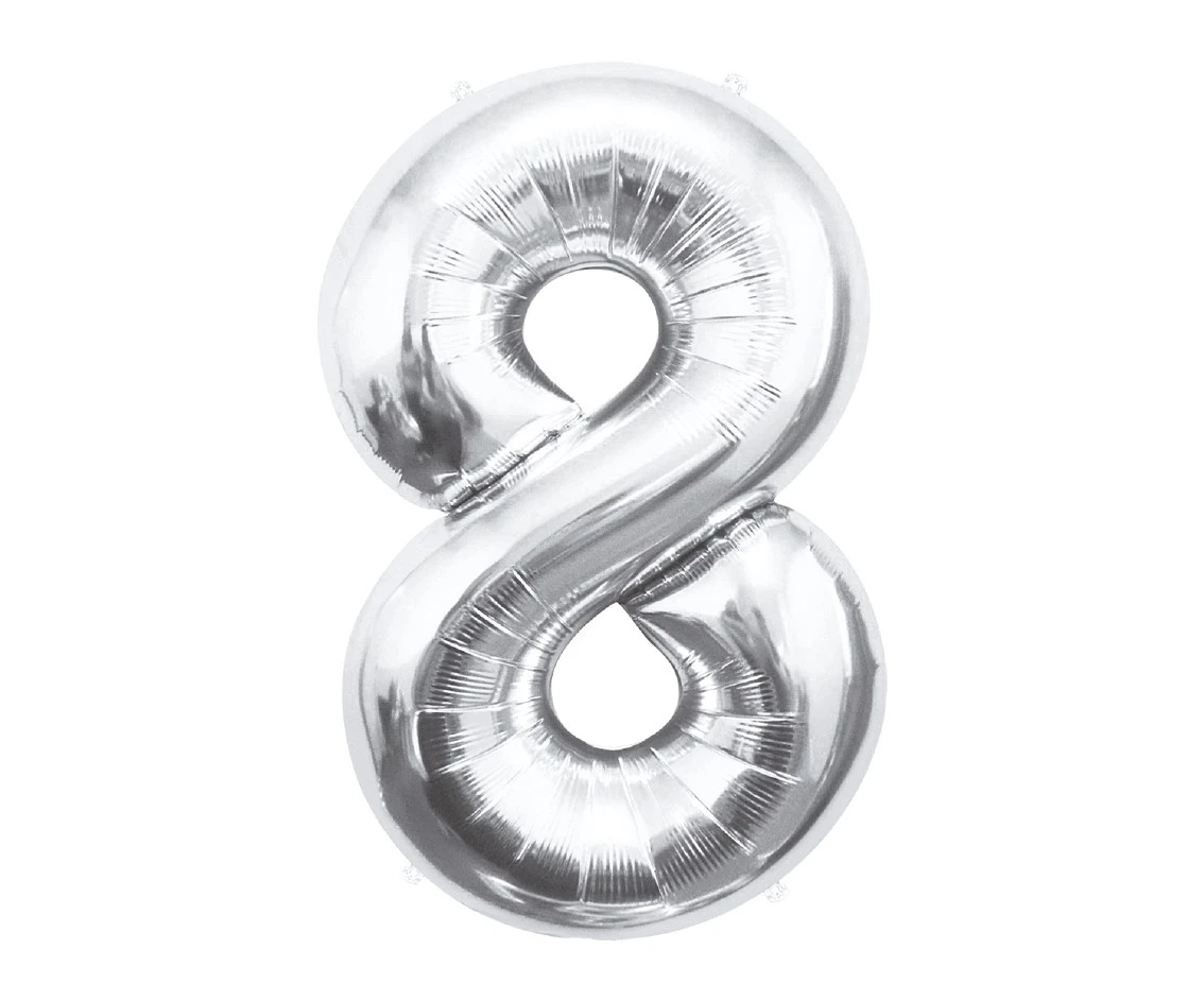 Foil balloon B&C Number 8, silver, 85 cm