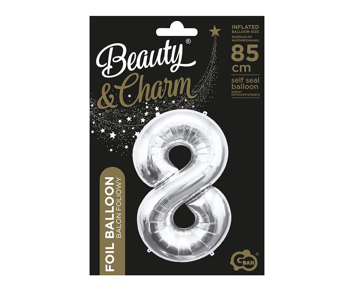 Foil balloon B&C Number 8, silver, 85 cm