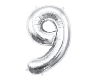 Foil balloon B&C Number 9, silver, 85 cm