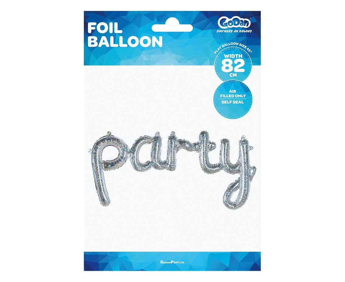 Foil balloon - inscription "Party", holographic, 45" EOL