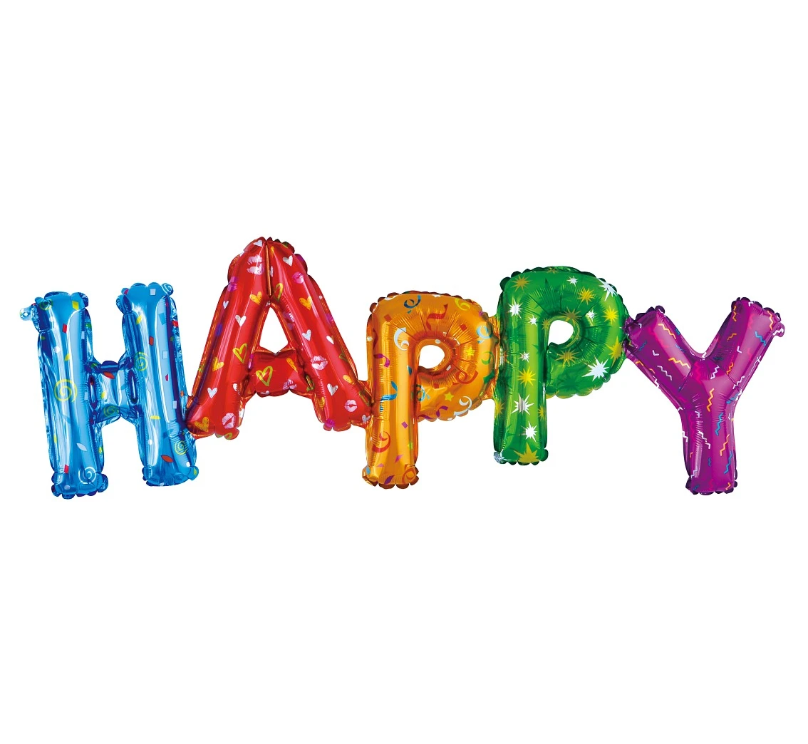 Foil balloon - inscription "Happy", multicoloured, 95x35cm EOL