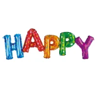 Foil balloon - inscription "Happy", multicoloured, 95x35cm EOL