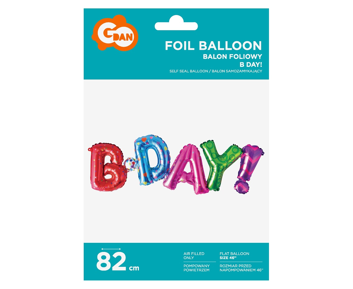 Foil balloon - inscription "B-Day", multicoloured, 46" EOL