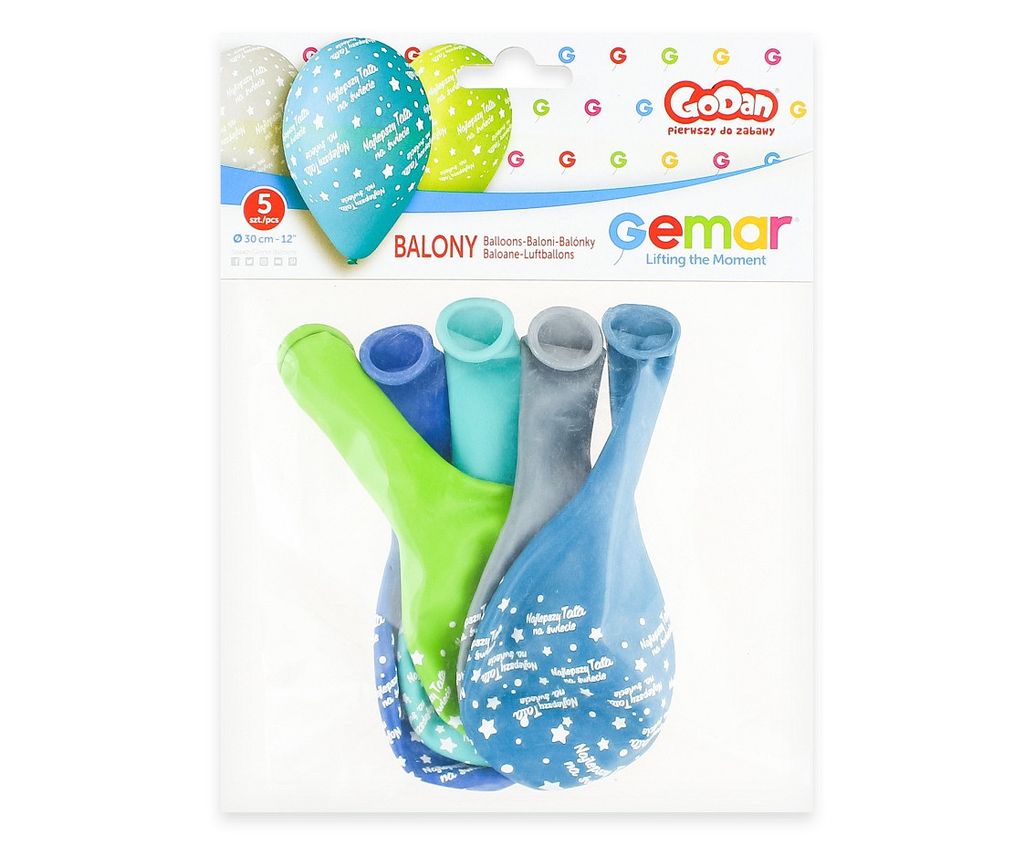 Balloons Gemar 12", premium dad day balloons najlepszy tata, pastel, 5pcs EOL