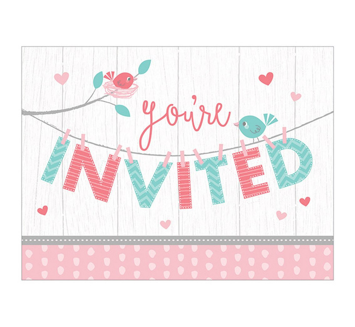 Invitations Baby girl, size 15,2 x 11,4, 8 pcs. EOL