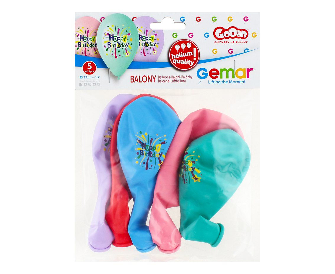 Balloons Gemar 13", pastel premium helium "happy birthday", 5pcs
