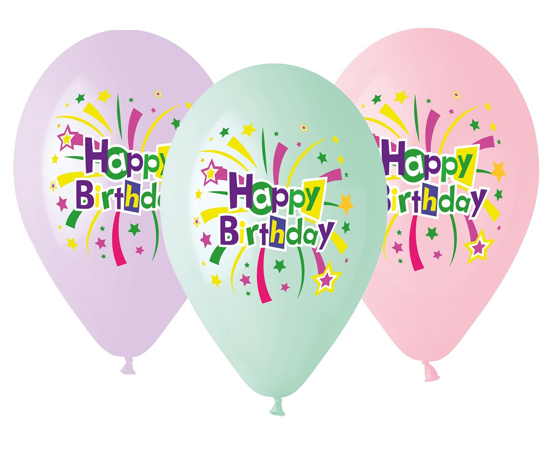 Balloons Gemar 13", pastel premium helium "happy birthday", 5pcs