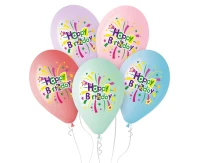 Balloons Gemar 13", pastel premium helium "happy birthday", 5pcs
