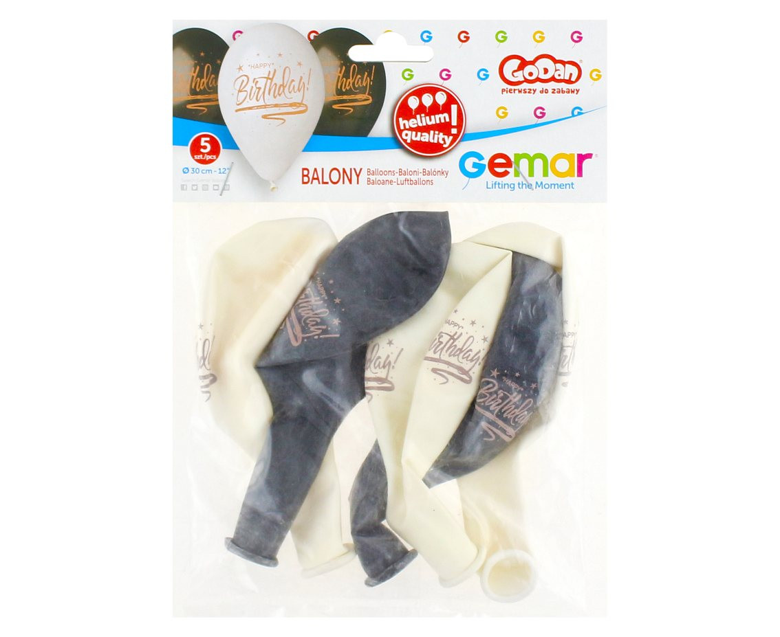 Balloons Gemar 13", premium helium "happy birthday", metallic, 5pcs