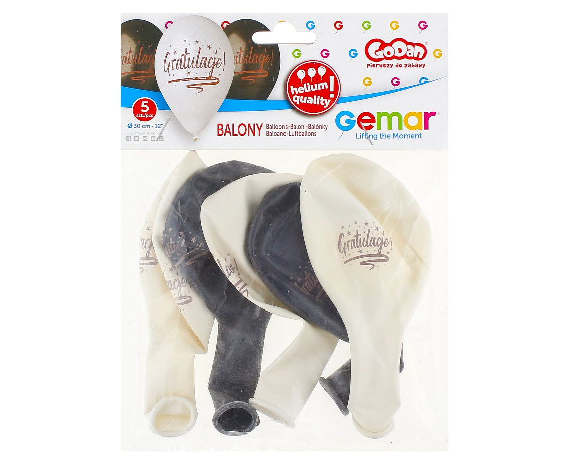 Balloons Gemar 13", premium helium "gratulacje", metallic, 5pcs
