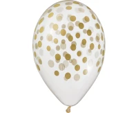 Balloons Gemar 13", pastel premium helium "gold confetti", transparent, 5pcs